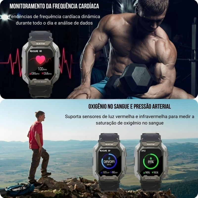 FILIEKEU relógio inteligente esportivo militar 50M à prova d'água  anti-queda durável Esportes ao ar livre relogio smartwatch - Escorrega o  Preço